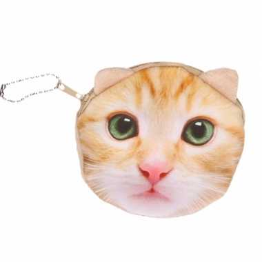 Dierenprint portemonnee rode kat 10 x 11 cm