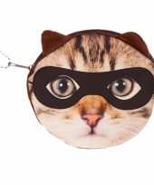 Dierenprint portemonnee bruine kat met masker 10 x 11 cm